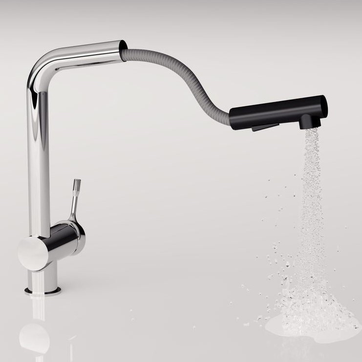 Immagine di Ideal Standard CERALOOK miscelatore monocomando da appoggio su lavello, con bocca di erogazione orientabile ed estraibile, con doccetta a 2 funzioni, finitura cromo BC178AA