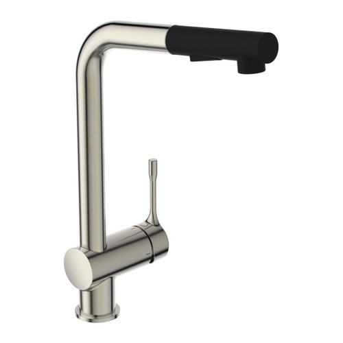 Immagine di Ideal Standard CERALOOK miscelatore monocomando da appoggio su lavello, con bocca di erogazione orientabile ed estraibile, con doccetta a 2 funzioni, finitura silver storm BC178GN