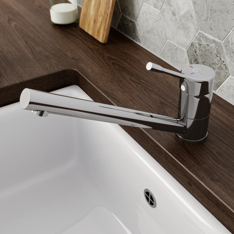 Immagine di Ideal Standard CERALOOK miscelatore monocomando da appoggio su lavello, con bocca di erogazione orientabile, finitura cromo BC292AA