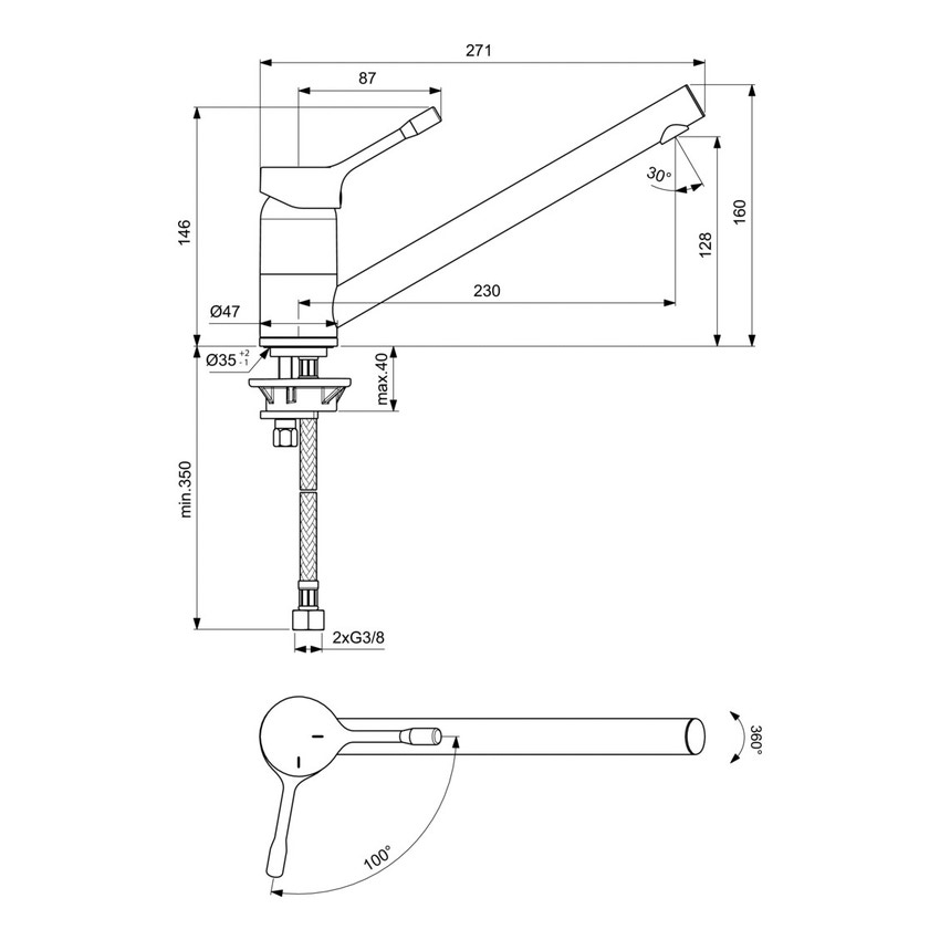 Immagine di Ideal Standard CERALOOK miscelatore monocomando da appoggio su lavello, con bocca di erogazione orientabile, finitura cromo BC292AA