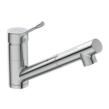 Immagine di Ideal Standard CERALOOK miscelatore monocomando da appoggio su lavello, con bocca di erogazione orientabile ed estraibile, con doccetta a 1 funzione, finitura cromo BC294AA