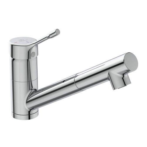 Immagine di Ideal Standard CERALOOK miscelatore monocomando da appoggio su lavello, con bocca di erogazione orientabile ed estraibile, con doccetta a 1 funzione, finitura cromo BC294AA