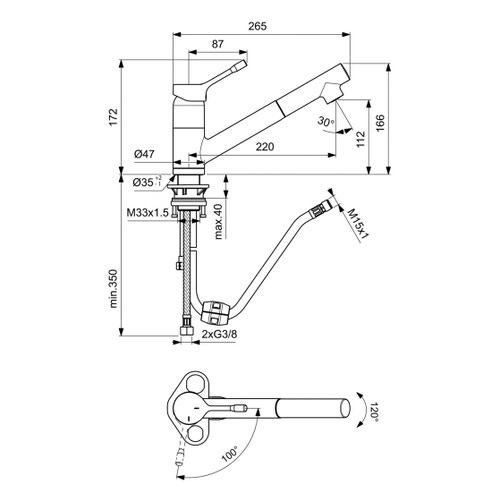 Immagine di Ideal Standard CERALOOK miscelatore monocomando da appoggio su lavello, con bocca di erogazione orientabile ed estraibile, con doccetta a 1 funzione, finitura cromo BC294AA