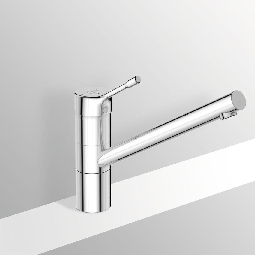 Immagine di Ideal Standard CERALOOK miscelatore monocomando da appoggio su lavello, con bocca di erogazione orientabile, finitura cromo BC295AA