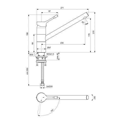 Immagine di Ideal Standard CERALOOK miscelatore monocomando da appoggio su lavello, con bocca di erogazione orientabile, finitura cromo BC295AA