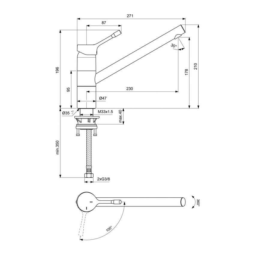 Immagine di Ideal Standard CERALOOK miscelatore monocomando da appoggio su lavello, con bocca di erogazione orientabile, finitura silver storm BC295GN