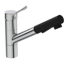 Immagine di Ideal Standard CERALOOK miscelatore monocomando da appoggio su lavello, con bocca di erogazione orientabile ed estraibile, con doccetta a 2 funzioni, finitura cromo BC297AA