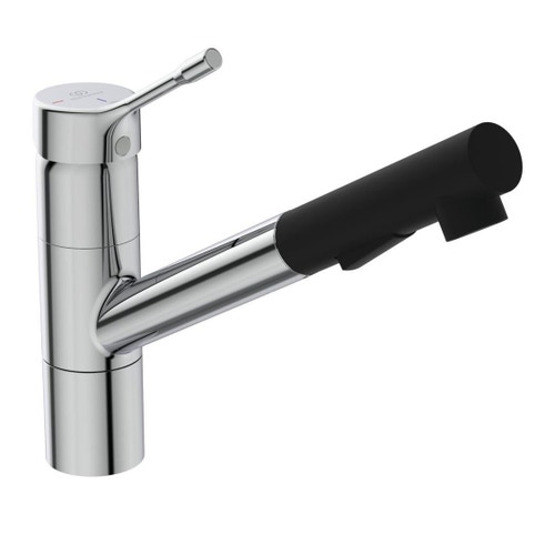 Immagine di Ideal Standard CERALOOK miscelatore monocomando da appoggio su lavello, con bocca di erogazione orientabile ed estraibile, con doccetta a 2 funzioni, finitura cromo BC297AA