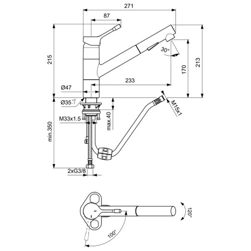 Immagine di Ideal Standard CERALOOK miscelatore monocomando da appoggio su lavello, con bocca di erogazione orientabile ed estraibile, con doccetta a 2 funzioni, finitura cromo BC297AA
