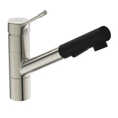 Immagine di Ideal Standard CERALOOK miscelatore monocomando da appoggio su lavello, con bocca di erogazione orientabile ed estraibile, con doccetta a 2 funzioni, finitura silver storm BC297GN