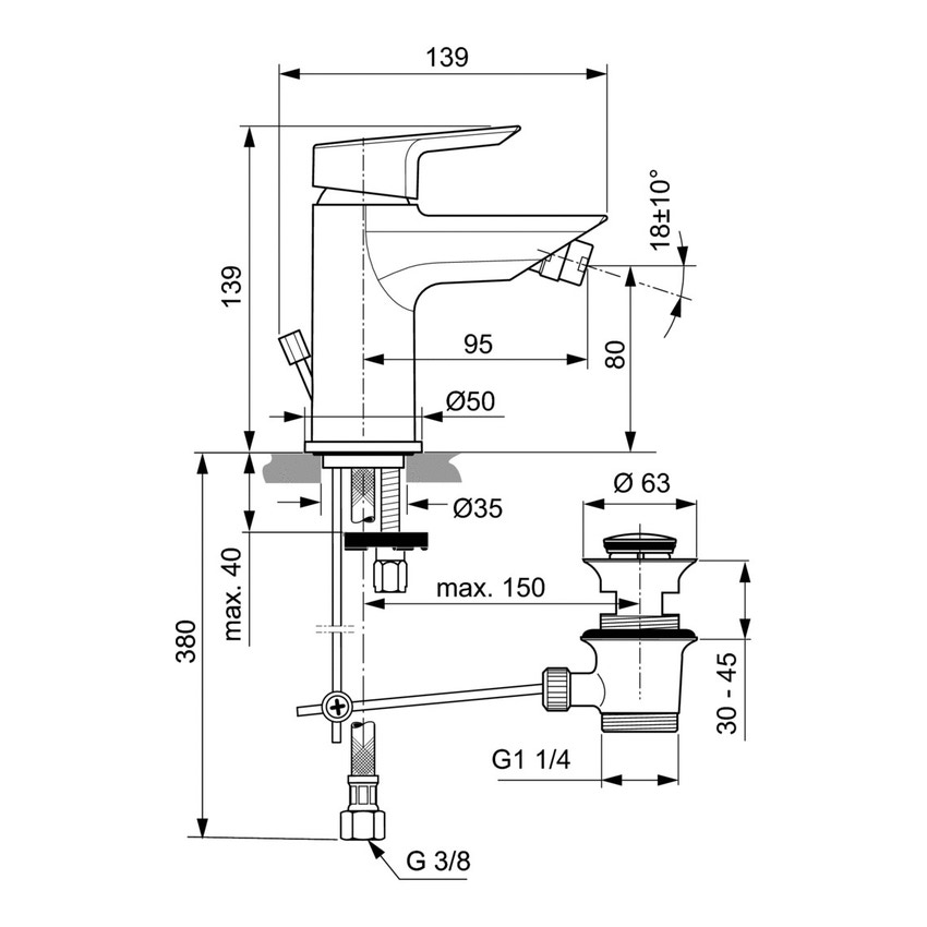 Immagine di Ideal Standard CERAMIX miscelatore monocomando bidet, con asta di comando e scarico piletta, finitura cromo A6545AA