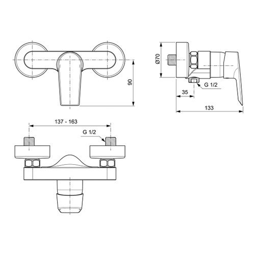 Immagine di Ideal Standard CERAMIX miscelatore monocomando esterno per doccia, finitura cromo A6546AA