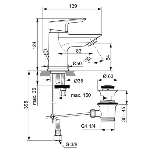 Immagine di Ideal Standard CERAMIX miscelatore monocomando H.16 cm per lavabo, con asta di comando e scarico piletta, con sistema EasyFix, finitura cromo A6550AA