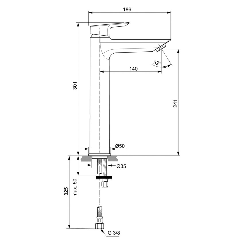 Immagine di Ideal Standard CERAMIX miscelatore monocomando lavabo da appoggio su piano, senza asta di comando scarico e piletta, finitura cromo A6552AA