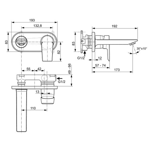 Immagine di Ideal Standard CERAMIX miscelatore monocomando lavabo per installazione a parete, solo parti esterne, finitura cromo A6554AA