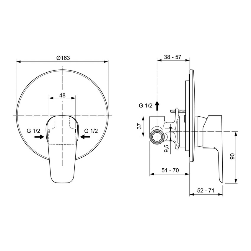 Immagine di Ideal Standard CERAPLAN III miscelatore monocomando ad incasso per doccia, finitura cromo A6382AA