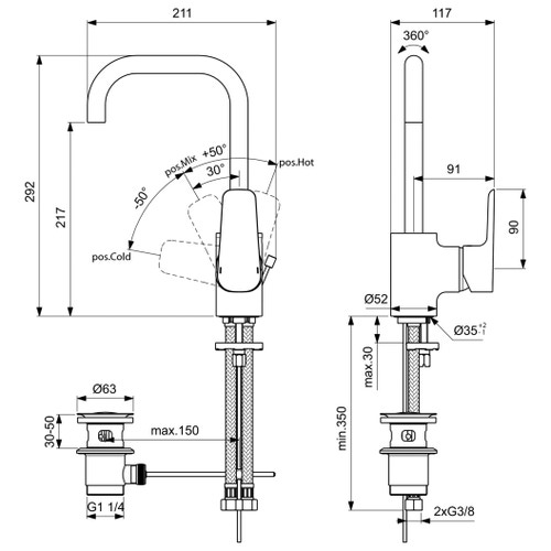 Rubinetto Lavabo Ideal Standard Ceraplan - Monocomando, Nero Seta, Risparmio Idrico - Foto 4