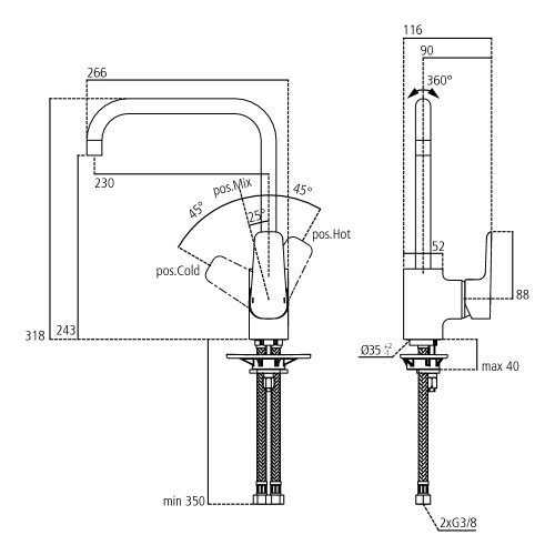 Immagine di Ideal Standard CERAPLAN III miscelatore monocomando per lavello, bocca di erogazione alta tubolare orientabile, finitura cromo B0725AA