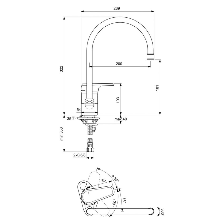 Immagine di Ideal Standard CERAPLAN III (JR) miscelatore monocomando da appoggio su lavello, bocca di erogazione orientabile, finitura cromo B0893AA