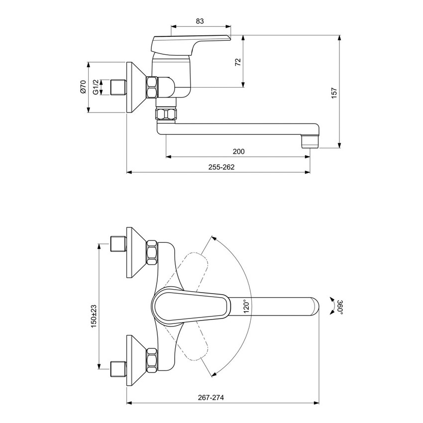 Immagine di Ideal Standard CERAPLAN III (JR) miscelatore monocomando esterno a parete per lavello, bocca di erogazione tubolare da 20 cm, finitura cromo B0894AA
