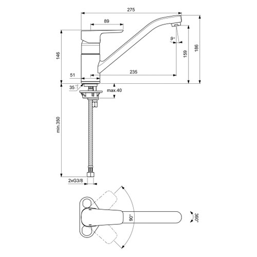 Immagine di Ideal Standard CERAPLAN III miscelatore monocomando da appoggio su lavello, bocca di erogazione tubolare orientabile, finitura cromo B0895AA