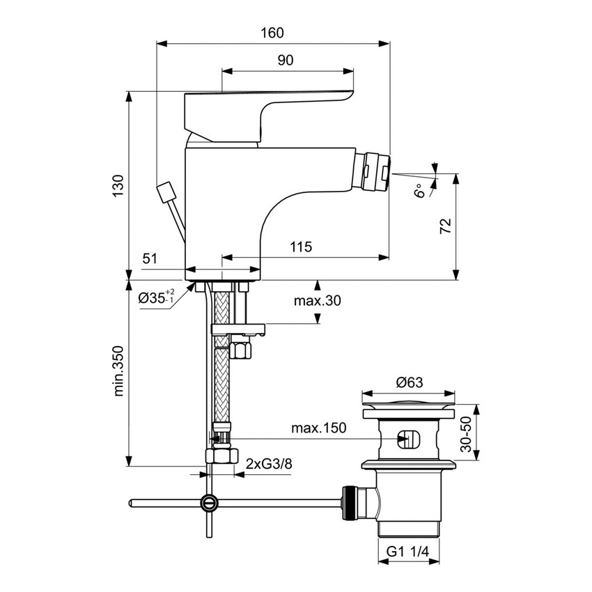 Immagine di Ideal Standard CERAPLAN III miscelatore monocomando per bidet, getto orientabile, finitura cromo B0897AA