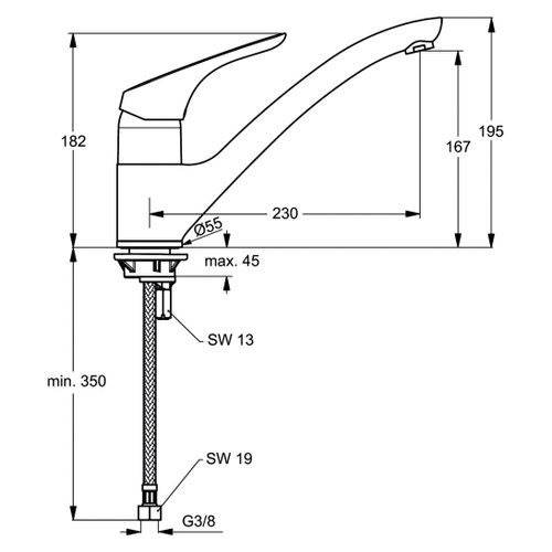 Immagine di Ideal Standard CERASPRINT miscelatore monocomando da appoggio su lavello, bocca di erogazione orientabile, finitura cromo B5344AA