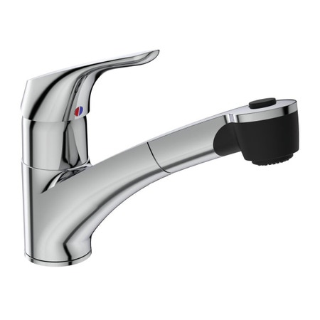 Immagine di Ideal Standard CERASPRINT miscelatore monocomando da appoggio su lavello, bocca di erogazione orientabile ed estraibile a 2 funzioni, finitura cromo B5347AA