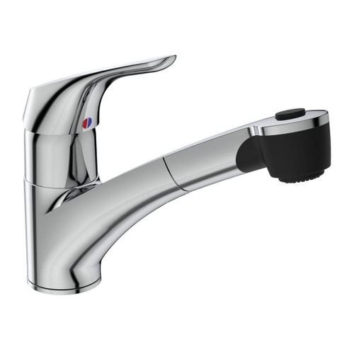 Immagine di Ideal Standard CERASPRINT miscelatore monocomando da appoggio su lavello, bocca di erogazione orientabile ed estraibile a 2 funzioni, finitura cromo B5347AA