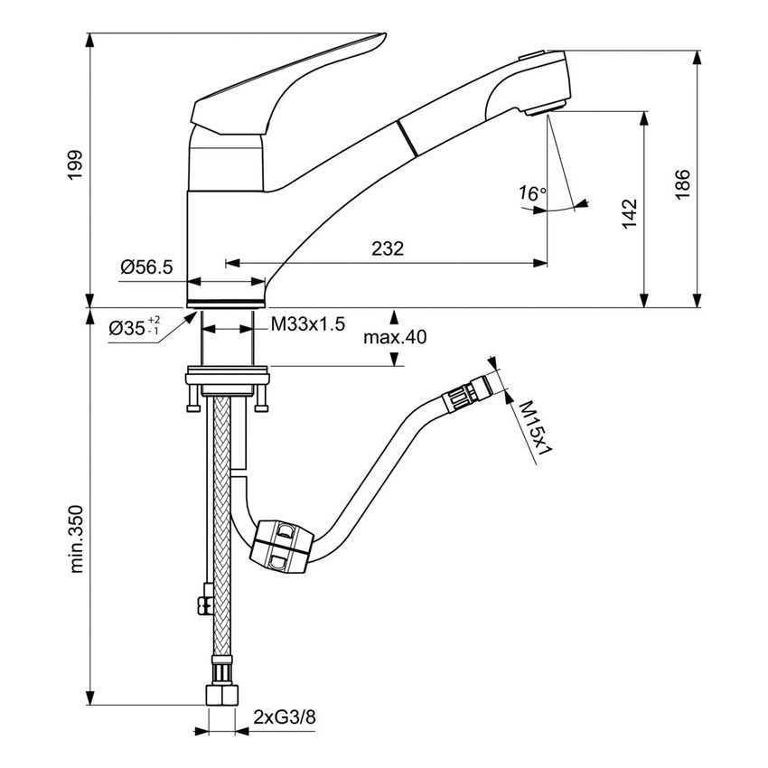 Immagine di Ideal Standard CERASPRINT miscelatore monocomando da appoggio su lavello, bocca di erogazione orientabile ed estraibile a 2 funzioni, finitura cromo B5347AA
