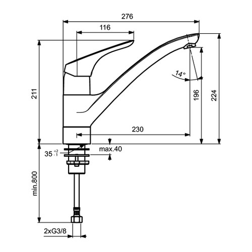 Immagine di Ideal Standard CERASPRINT miscelatore monocomando da appoggio su lavello, bocca di erogazione orientabile, finitura cromo B6917AA