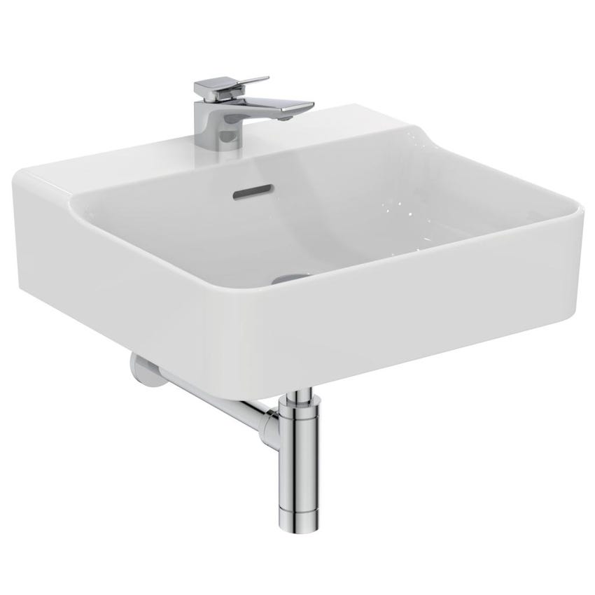 Immagine di Ideal Standard CONCA lavabo smaltato rettangolare sospeso o da appoggio L.50 cm, monoforo, con troppopieno, colore bianco seta finitura opaco T3690V1