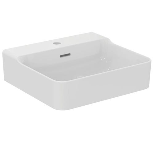 Immagine di Ideal Standard CONCA lavabo smaltato rettangolare sospeso o da appoggio L.50 cm, monoforo, con troppopieno, colore bianco seta finitura opaco T3690V1