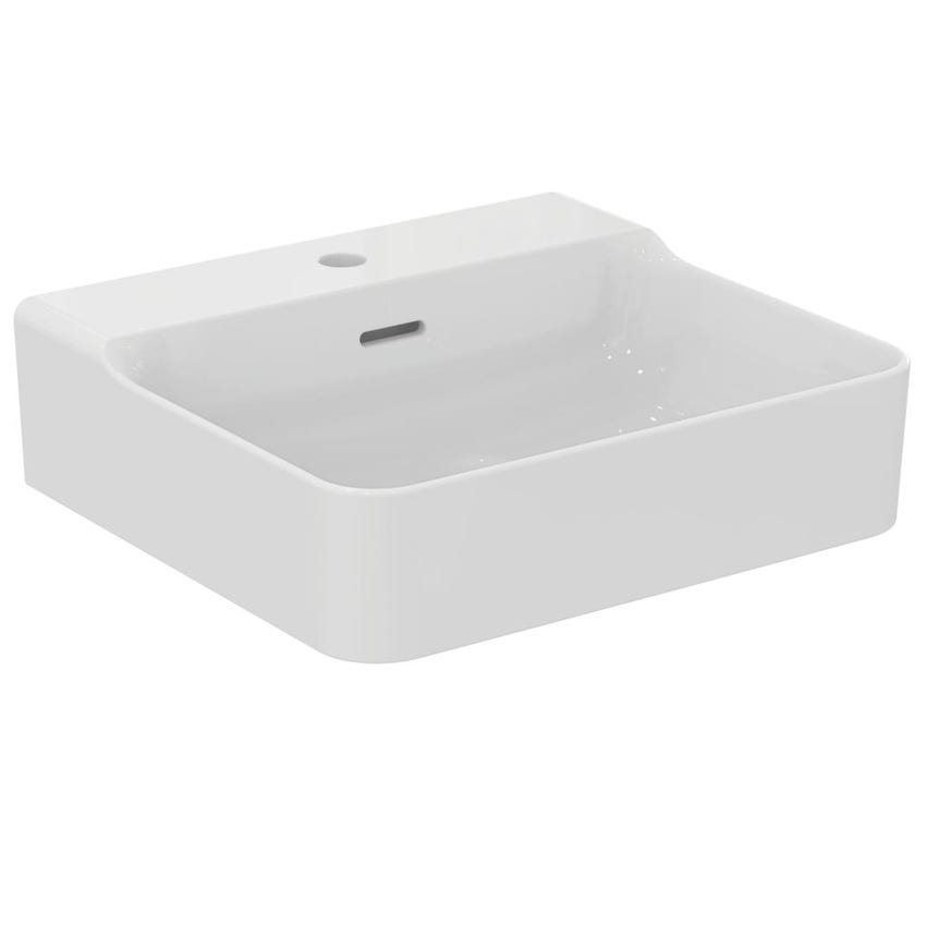 Immagine di Ideal Standard CONCA lavabo rettangolare sospeso o da appoggio L.50 cm, monoforo, con troppopieno, colore bianco seta finitura opaco T3690V1
