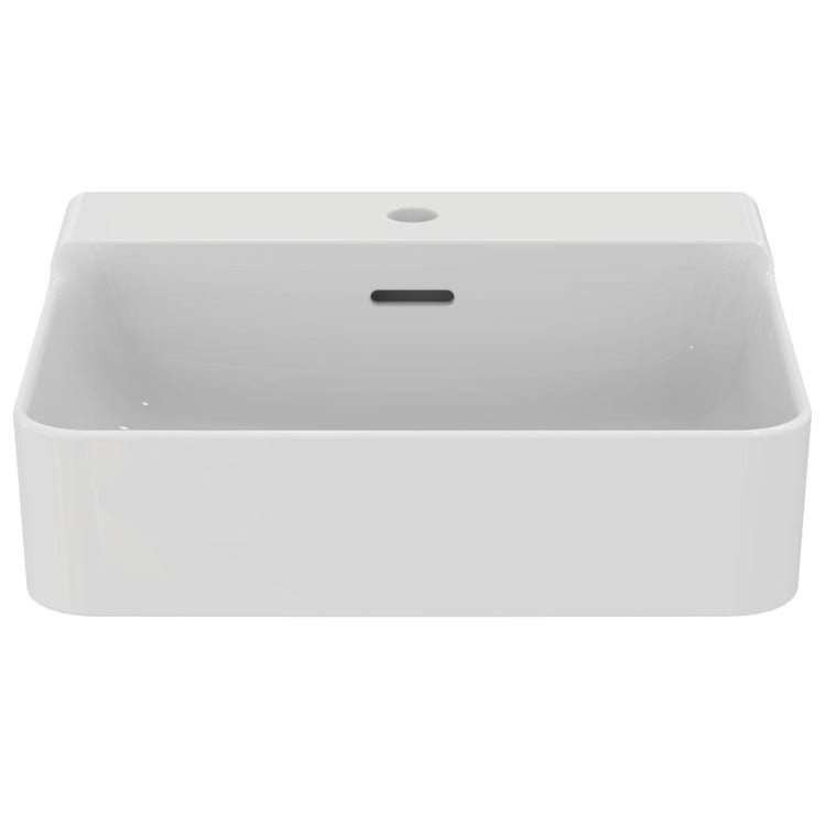 Ideal Standard CONCA lavabo rettangolare sospeso o da appoggio L.50 cm, monoforo, con troppopieno, colore bianco finitura opaco T3690V1