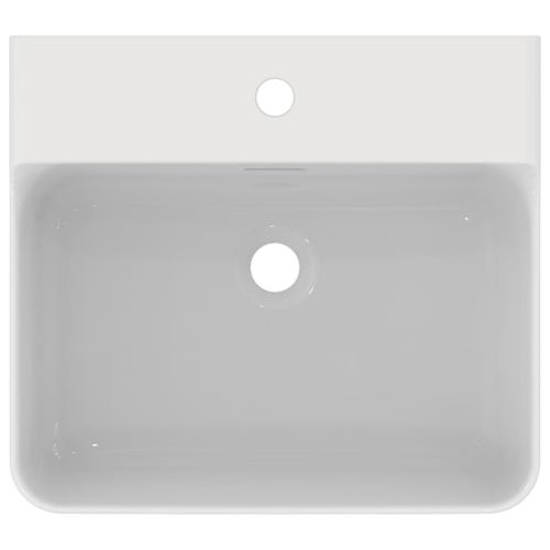 Immagine di Ideal Standard CONCA lavabo smaltato rettangolare sospeso o da appoggio L.50 cm, monoforo, con troppopieno, colore bianco seta finitura opaco T3690V1
