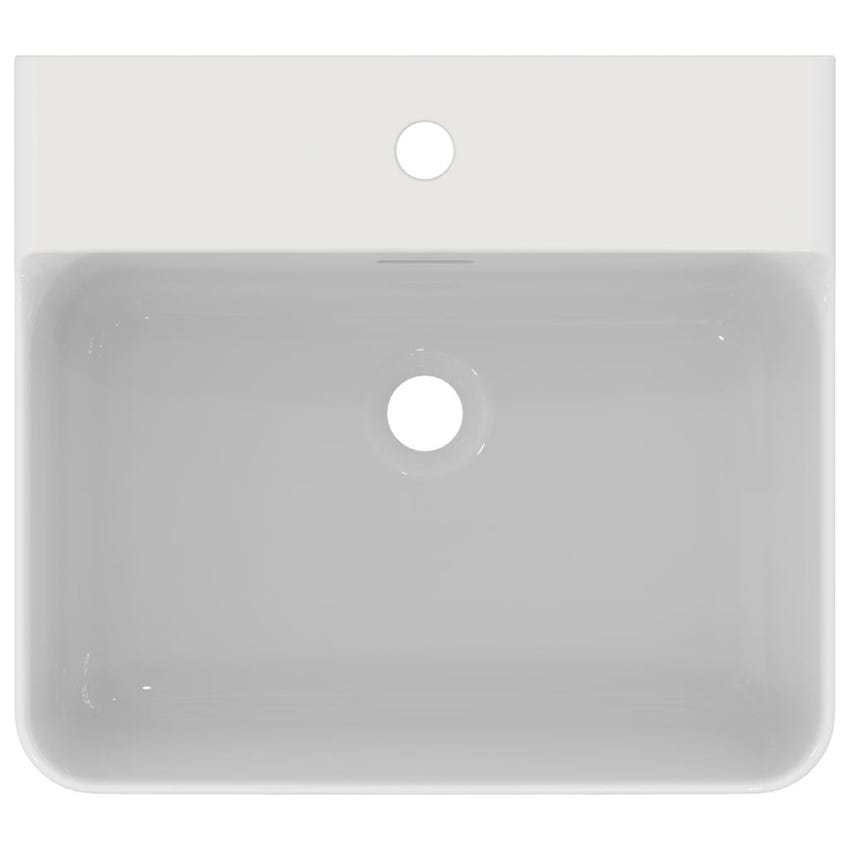 Immagine di Ideal Standard CONCA lavabo smaltato rettangolare sospeso o da appoggio L.50 cm, monoforo, con troppopieno, colore bianco seta finitura opaco T3690V1