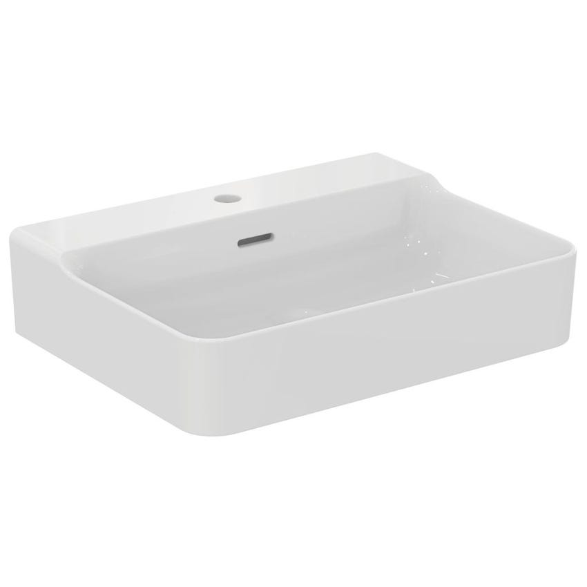 Immagine di Ideal Standard CONCA lavabo rettangolare sospeso o da appoggio L.60 cm, monoforo, con troppopieno, colore bianco seta finitura opaco T3691V1