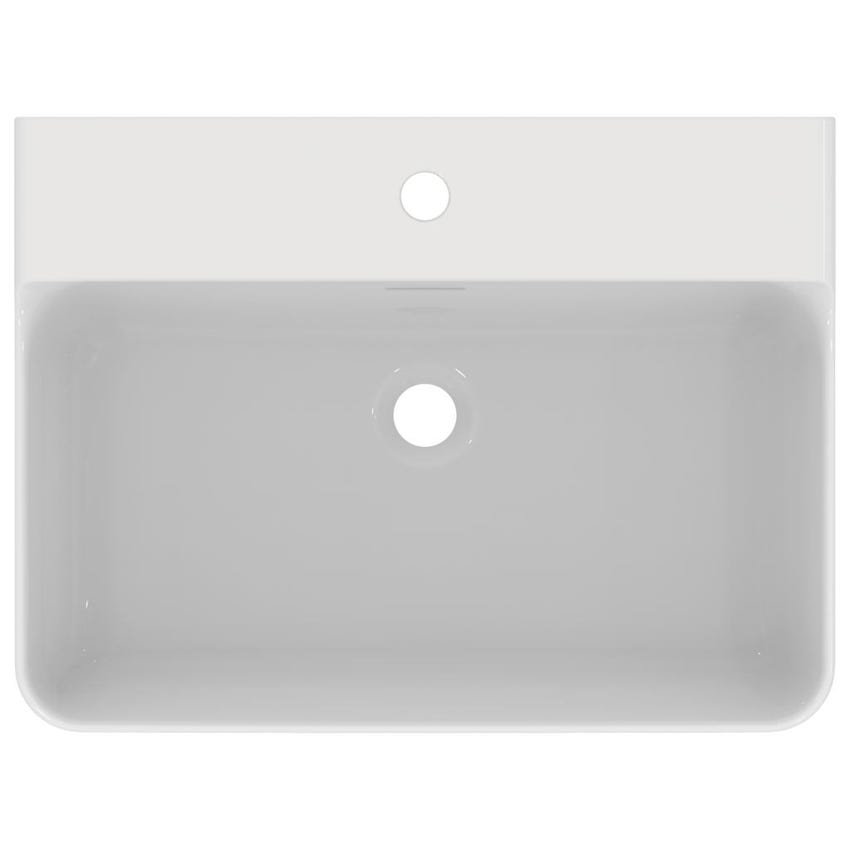 Immagine di Ideal Standard CONCA lavabo smaltato rettangolare sospeso o da appoggio L.60 cm, monoforo, con troppopieno, colore bianco seta finitura opaco T3691V1