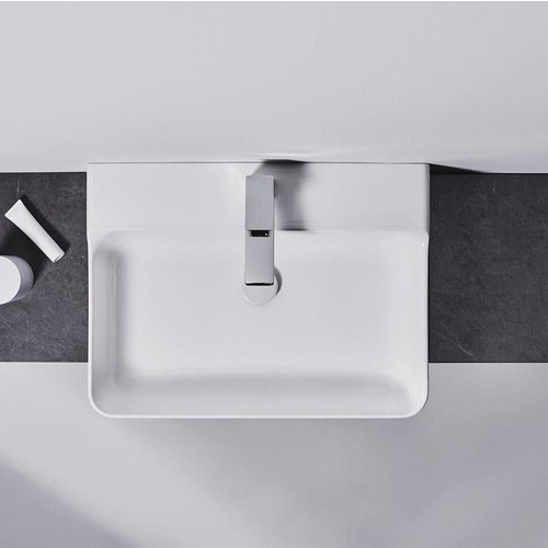 Immagine di Ideal Standard CONCA lavabo smaltato rettangolare sospeso o da appoggio L.60 cm, monoforo, con troppopieno, colore bianco seta finitura opaco T3691V1