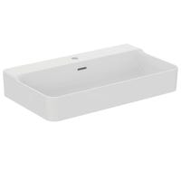 Immagine di Ideal Standard CONCA lavabo smaltato rettangolare sospeso o da appoggio L.80 cm, monoforo, con troppopieno, colore bianco seta finitura opaco T3692V1