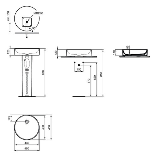 Immagine di Ideal Standard CONCA lavabo rotondo da appoggio Ø 45 cm, senza troppopieno, colore bianco finitura lucido T369601