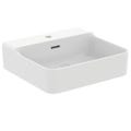 Immagine di Ideal Standard CONCA lavabo rettificato rettangolare sospeso o da appoggio L.50 cm, monoforo, con troppopieno, colore bianco seta finitura opaco T3812V1