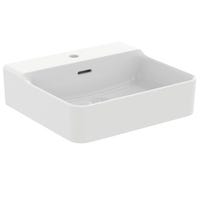 Immagine di Ideal Standard CONCA lavabo rettificato rettangolare sospeso o da appoggio L.50 cm, monoforo, con troppopieno, colore bianco seta finitura opaco T3812V1