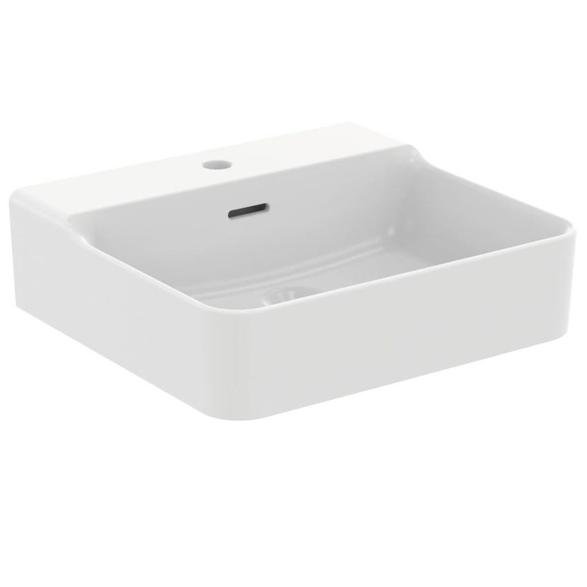 Immagine di Ideal Standard CONCA lavabo rettangolare da appoggio L.50 cm, monoforo, con troppopieno, colore bianco seta finitura opaco T3812V1