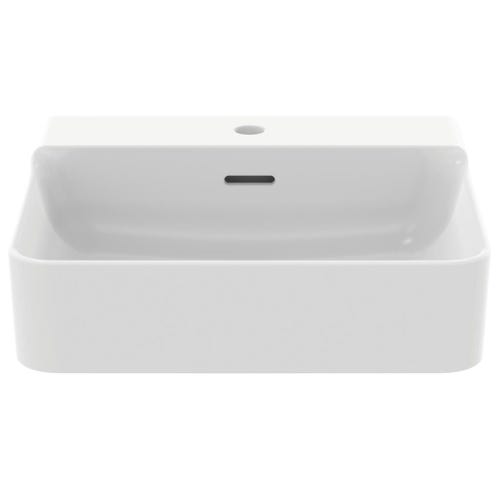 Immagine di Ideal Standard CONCA lavabo rettificato rettangolare sospeso o da appoggio L.50 cm, monoforo, con troppopieno, colore bianco seta finitura opaco T3812V1