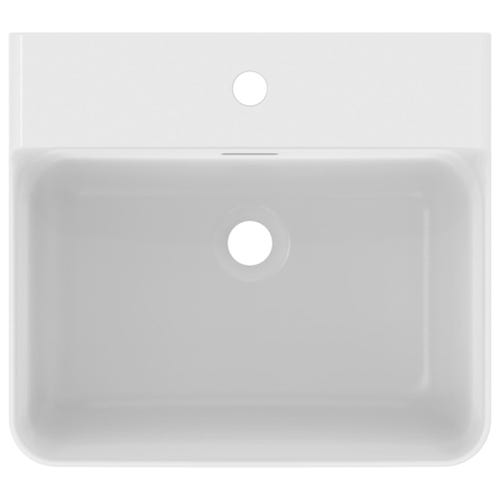Immagine di Ideal Standard CONCA lavabo rettificato rettangolare sospeso o da appoggio L.50 cm, monoforo, con troppopieno, colore bianco seta finitura opaco T3812V1