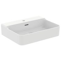 Immagine di Ideal Standard CONCA lavabo rettificato rettangolare sospeso o da appoggio L.60 cm, monoforo, con troppopieno, colore bianco seta finitura opaco T3818V1