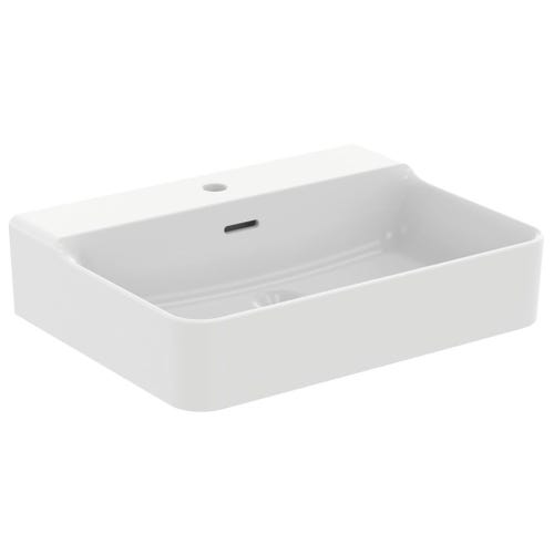 Immagine di Ideal Standard CONCA lavabo rettificato rettangolare sospeso o da appoggio L.60 cm, monoforo, con troppopieno, colore bianco seta finitura opaco T3818V1