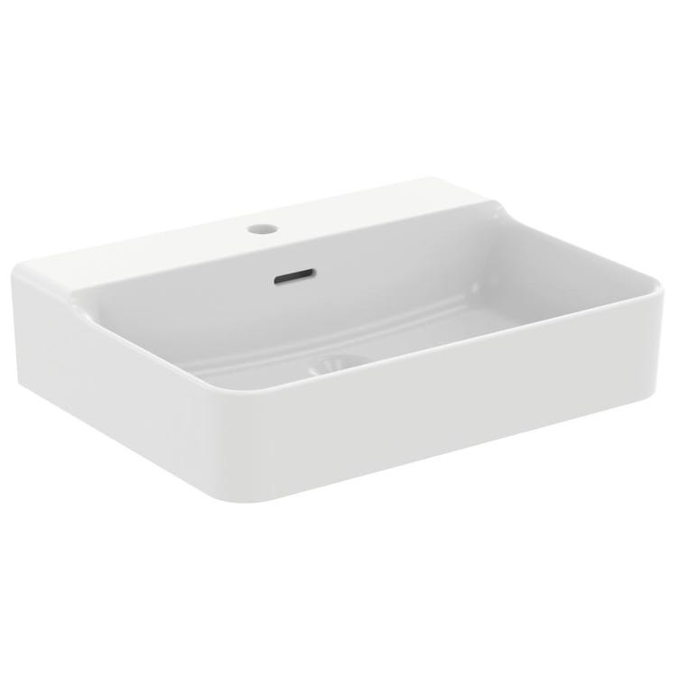 Immagine di Ideal Standard CONCA lavabo rettangolare da appoggio L.60 cm, monoforo, con troppopieno, colore bianco finitura opaco T3818V1